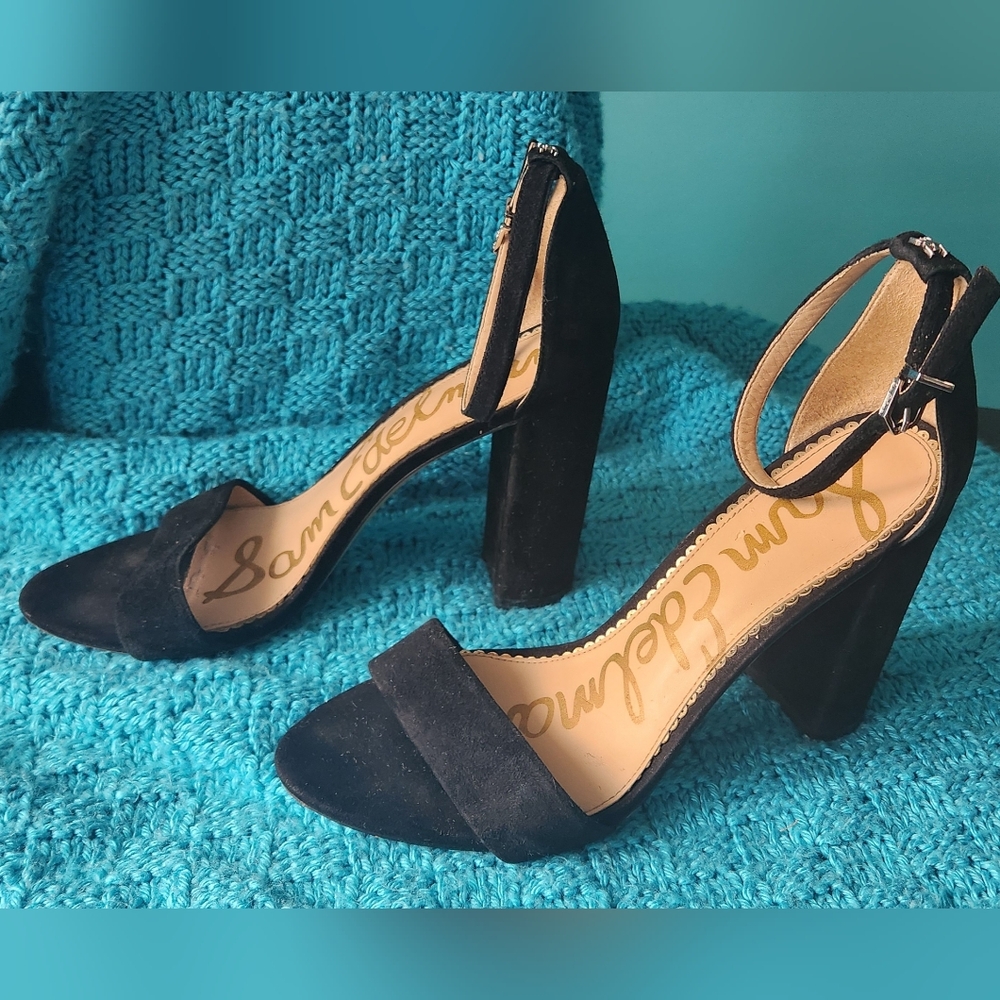 Sam Edelman Black Leather/Suede 4" Block Heel Size 8.5 - Picture 3 of 7
